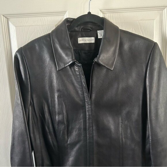 Lord & Taylor Black Leather Jacket Sz 12 Women’s Buttery Soft Classic - Picture 4 of 16